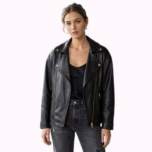 Andrew Marc Leather Moto Jacket, Size S/P Color Black